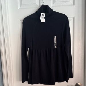 GAP Black Long-Sleeve Turtleneck Peplum Top